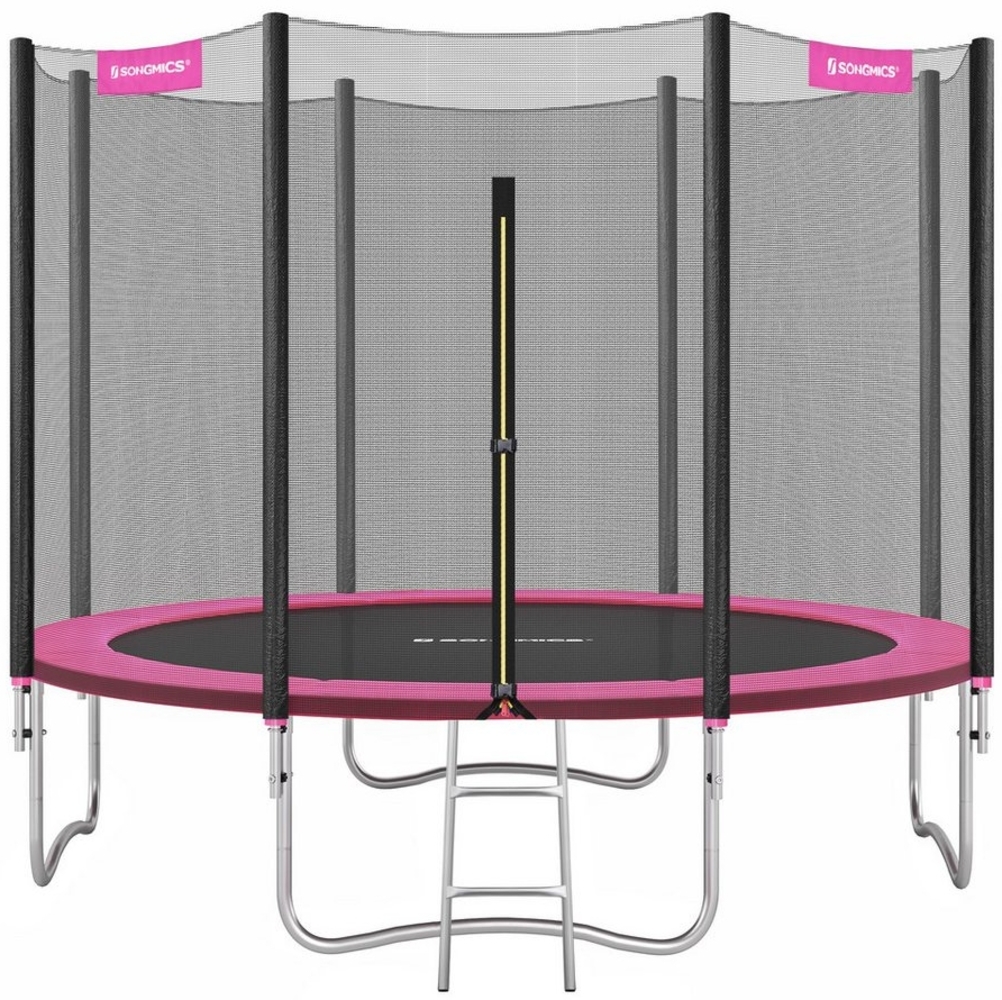 Songmics Trampolin mit Sicherheitsnetz, Leiter und gepolsterten Stangen, schwarz-pink, Ø 305 cm Bild 1