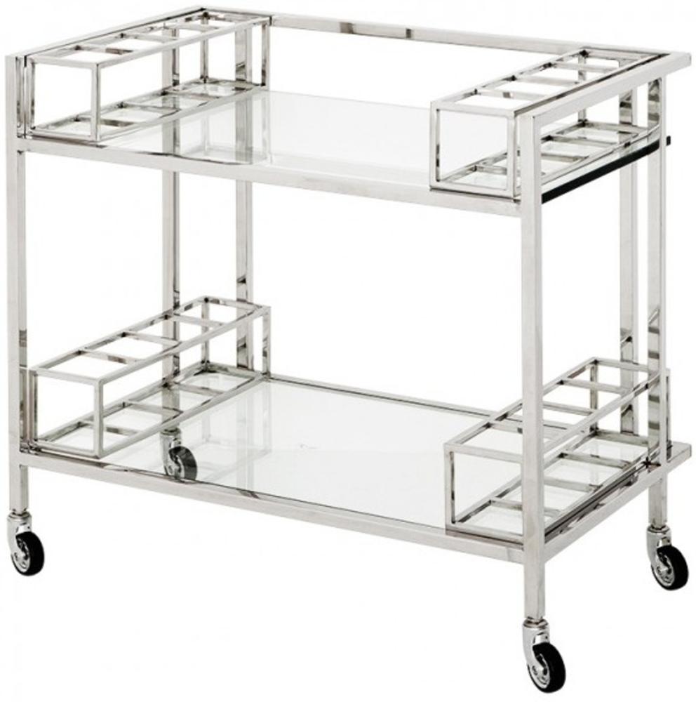 Casa Padrino Luxus Bar Trolley Servierwagen aus Edelstahl und Glas 80x48 x H. 77 cm - Luxus Hotel & Restaurant Einrichtung Möbel Bild 1