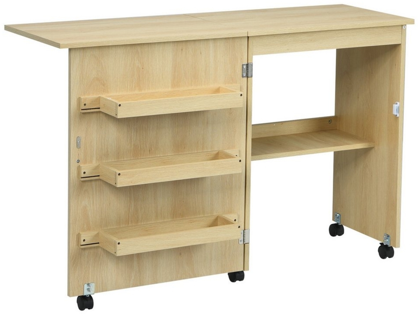 COSTWAY Regal-Schreibtisch, klappbar & rollbar, mit Stauraum, 118,5x40x79,5cm Bild 1