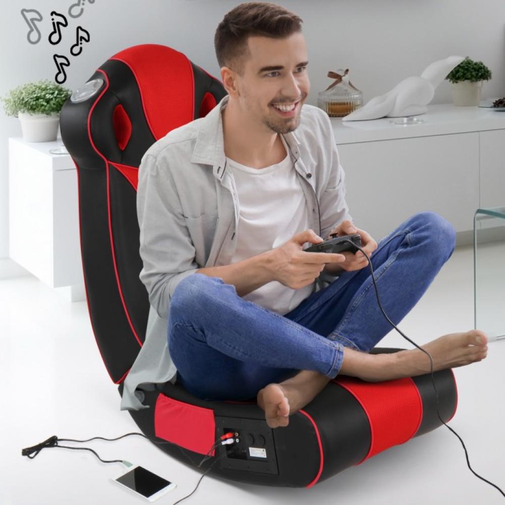 MIADOMODO® Soundsessel - aus Kunstleder, zusammenklappbar, mit Lautsprecher, Surround und Subwoofer, Rot/Schwarz - Soundchair, Multimediasessel, Musiksessel, Musikstuhl, Gaming Chair, Music, Rocker Bild 1