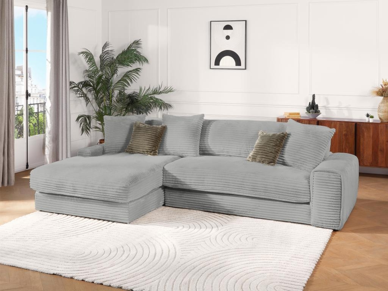 Vente-unique - Ecksofa - Ecke links - grob gerippter Cord - Grau - CALAZO von Pascal Morabito Bild 1