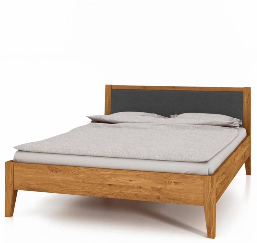 Bett Sydo 9 aus Wildeiche massiv 120x200 cm mit Polsterkopfteil Anthrazit Bild 1
