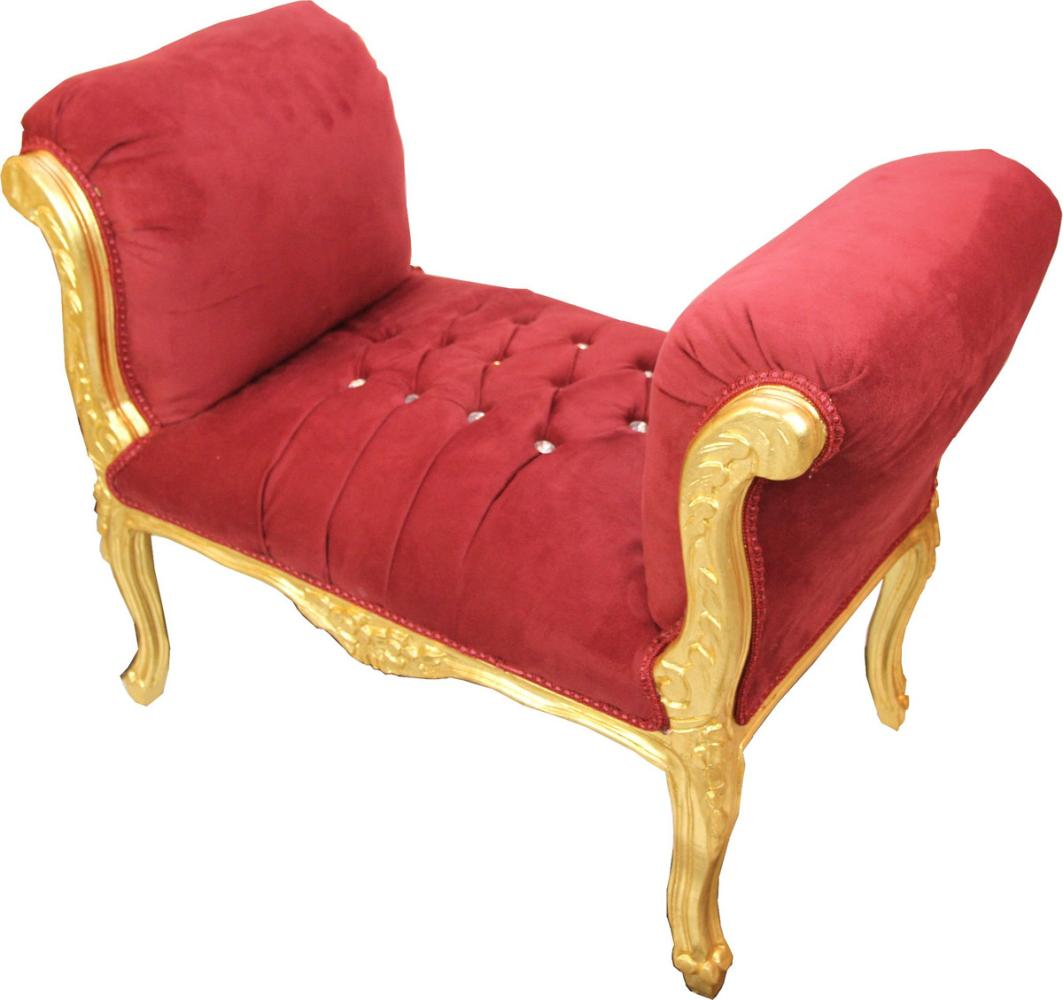 Casa Padrino Barock Schemel Hocker Bordeaux / Gold mit Bling Bling Glitzersteinen - Sitzbank Möbel Bild 1