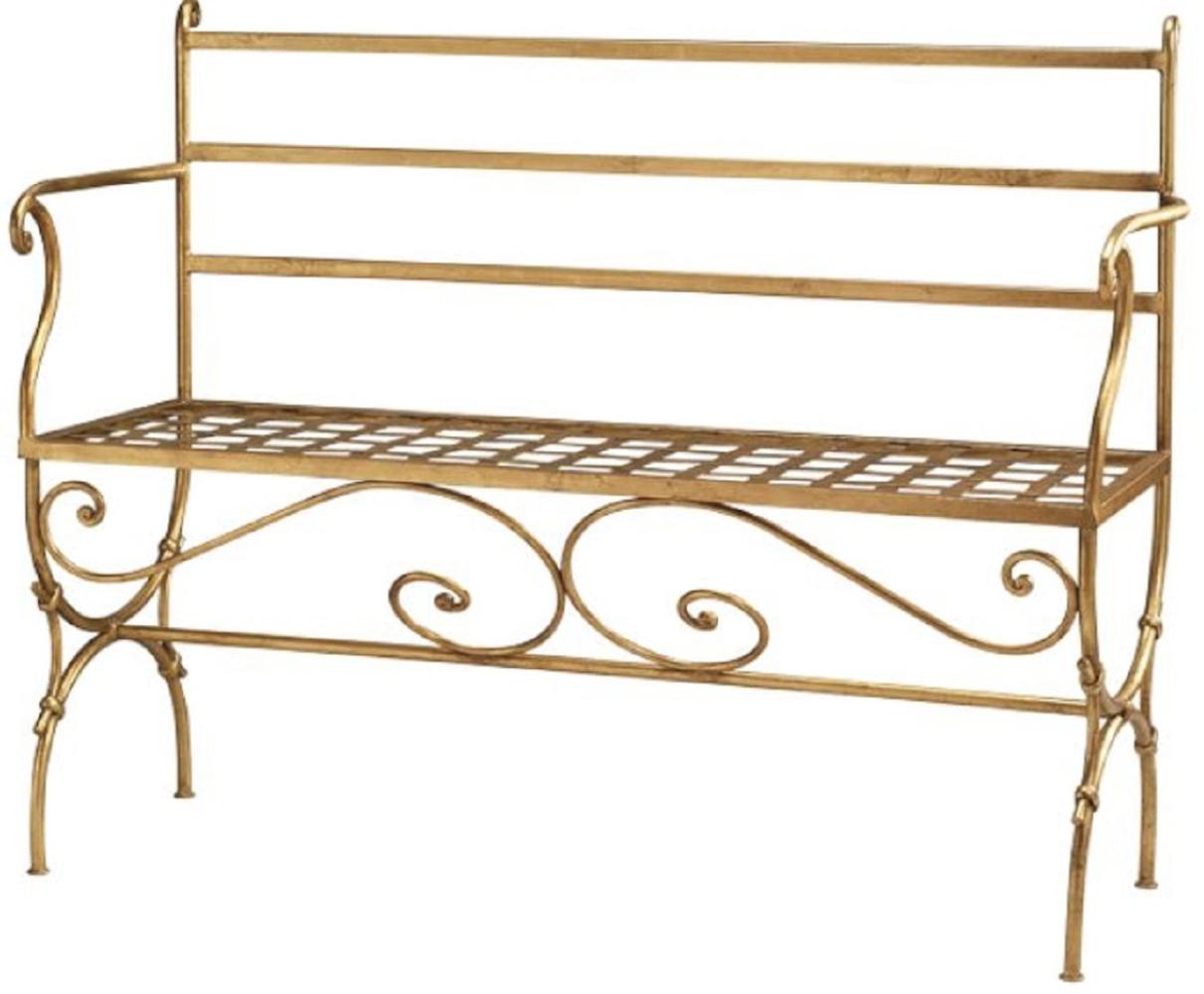 Casa Padrino Luxus Jugendstil Sitzbank Antik Gold 110 x 50 x H. 88 cm - Handgefertigte Metall Bank veredelt mit Blattgold - Nostalgische Hotel Möbel - Luxus Qualität Bild 1