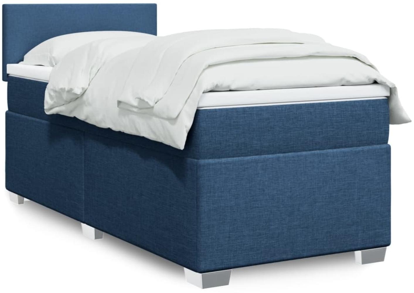 vidaXL Boxspringbett mit Matratze Blau 90x200 cm Stoff 3288070 Bild 1