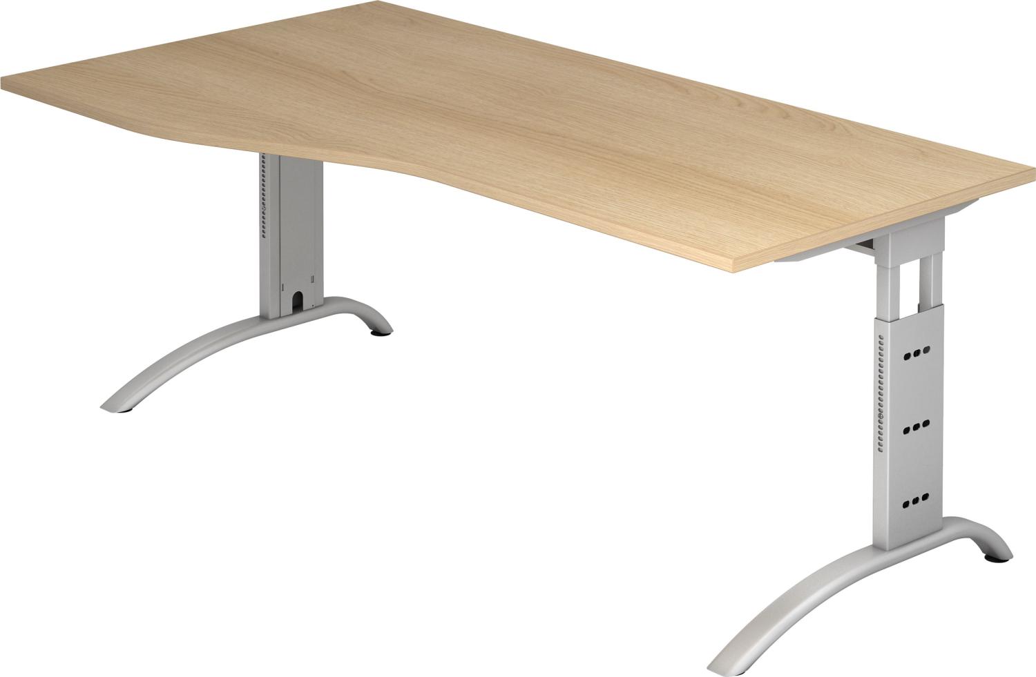 bümö manuell höhenverstellbarer Schreibtisch 180x100 cm in Eiche - PC Tisch höhenverstellbar & groß, höhenverstellbarer Tisch Büro, großer Computertisch verstellbar, F-Serie, FS-18-E-S Bild 1