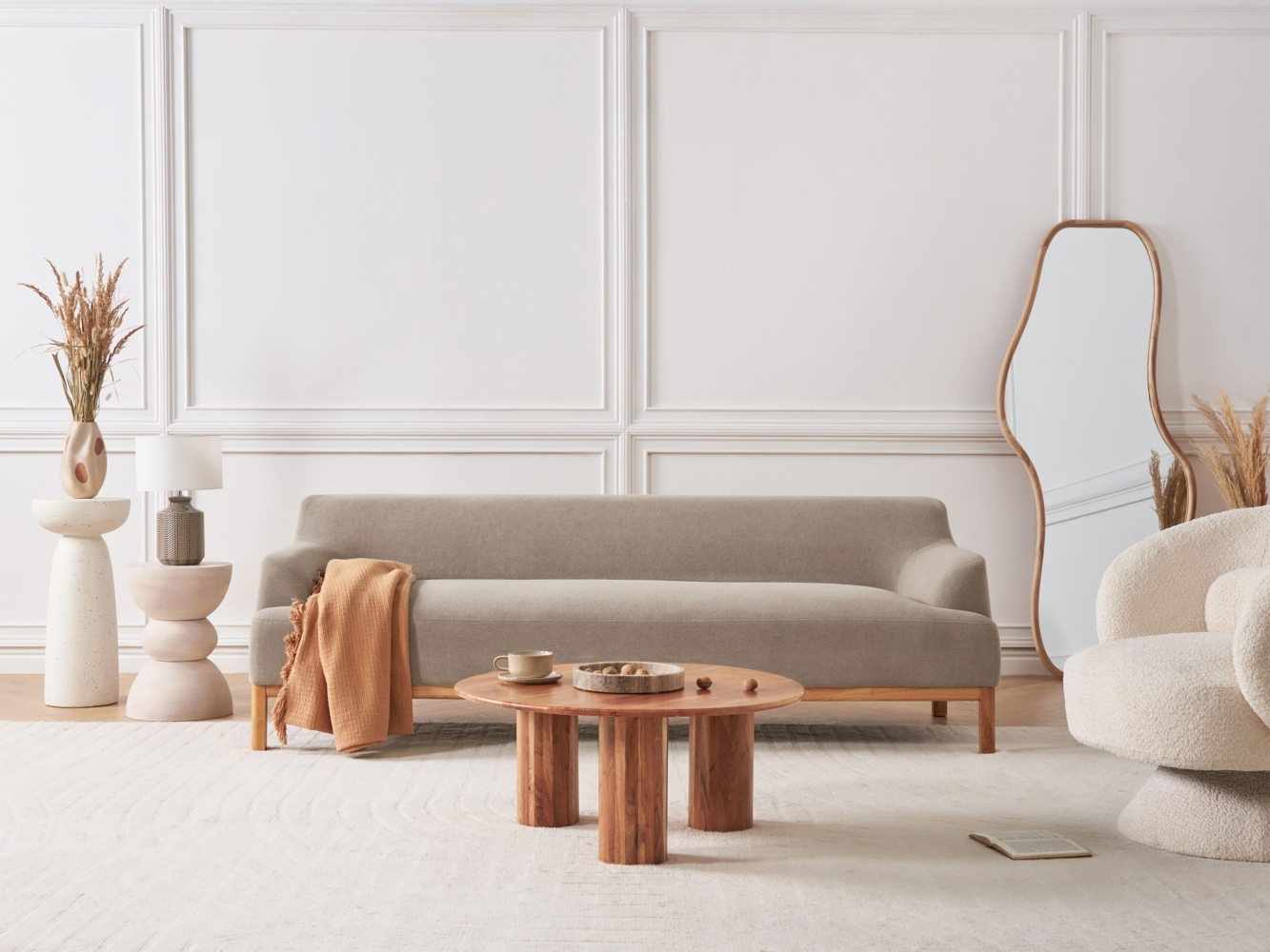 beliani 'SOSJO' 3-Stizer-Sofa, Stoff beige, Mittig, 219 x 83 x 74 cm Bild 1