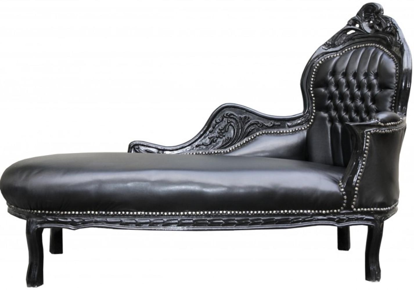 Casa Padrino Barock Chaiselongue Schwarz / Schwarz Lederoptik - Barock Möbel Liege Recamiere Bild 1