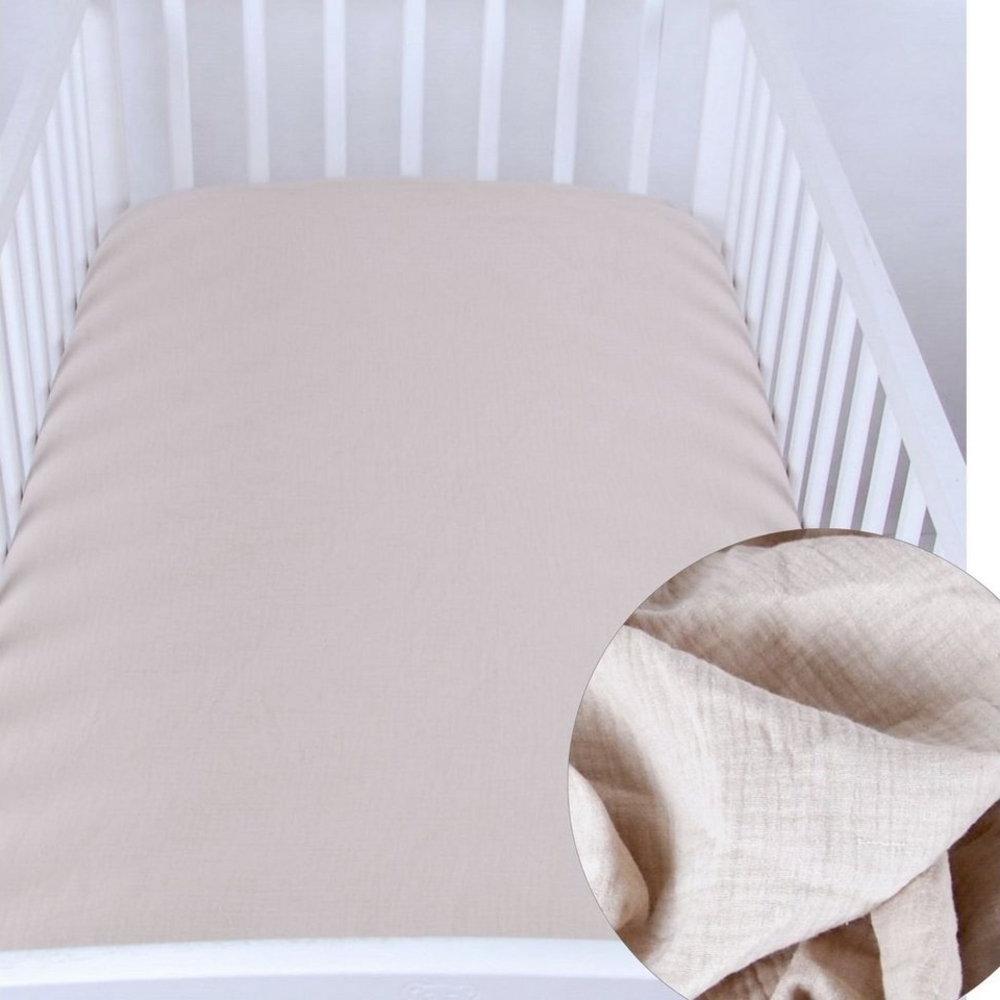 BabyLux Spannbettlaken BabyLux Spannbettlaken Musselin 60x120 70x140 Baby-& Kinderbett, Beige 70x140 Bild 1