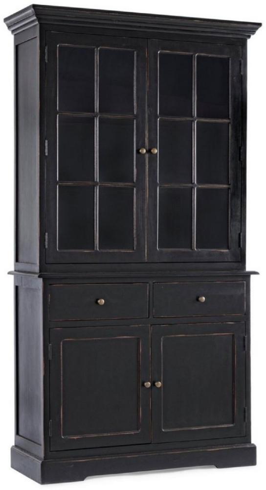 Casa Padrino Landhausstil Schrank Antik Schwarz 111,4 x 42,5 x H. 203 cm - Landhausstil Esszimmerschrank mit 4 Türen und 2 Schubladen - Landhausstil Vitrine - Landhausstil Esszimmer Möbel Bild 1