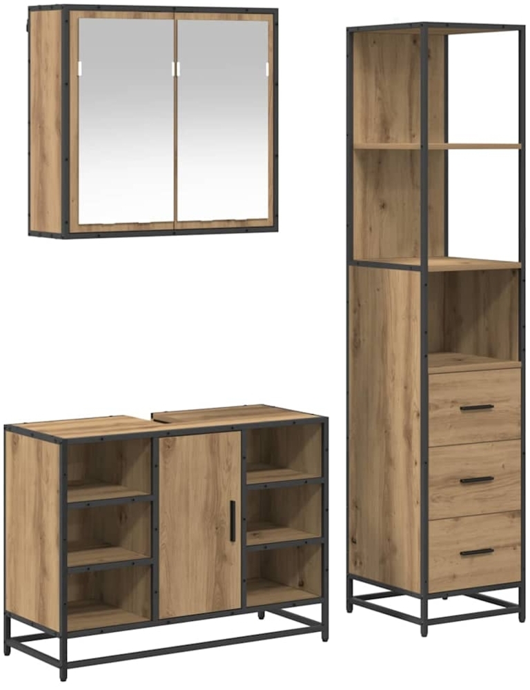 vidaXL Badezimmermöbel-Set mit Regal 3 pcs Artisan-Eiche Holzwerkstoff 3402421 Bild 1