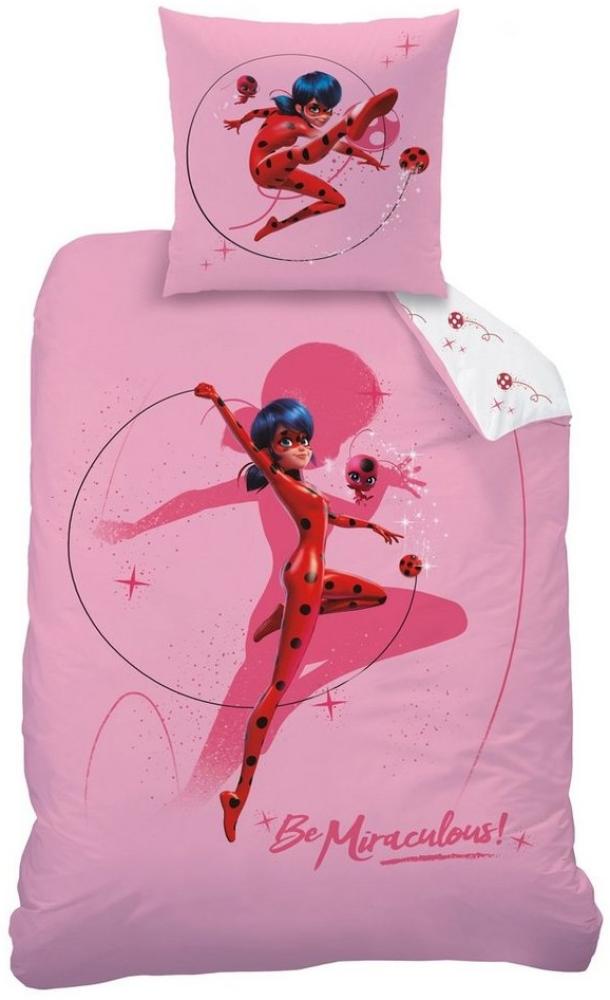 Familando Kinderbettwäsche Miraculous Ladybug 135x200 80x80 cm 100% Baumwolle mit Reißverschluss, Flanell, 2 teilig, mit Wendemotiv Bild 1