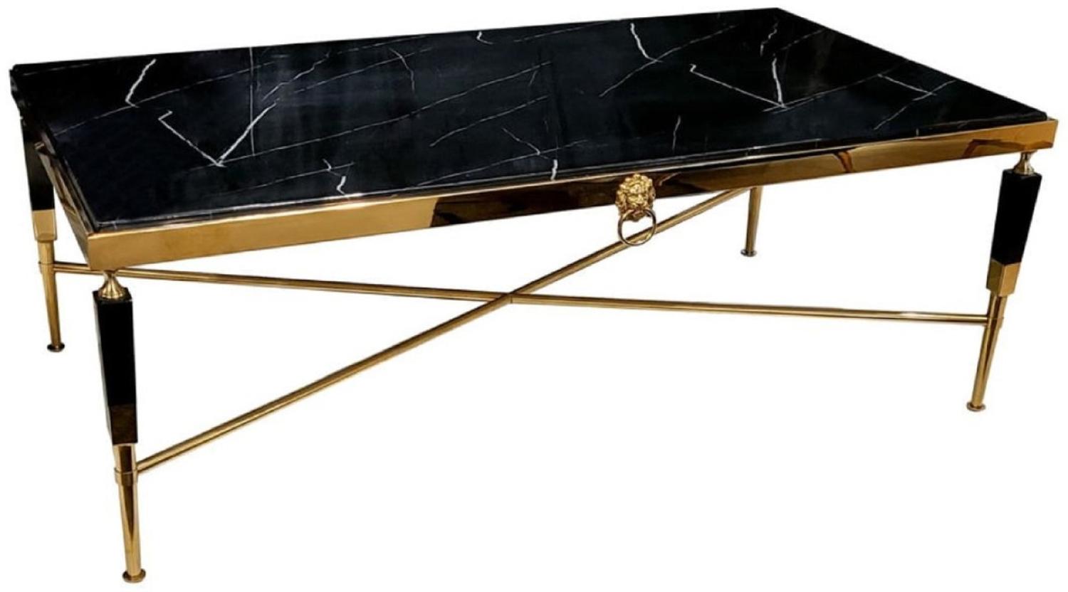 Casa Padrino Luxus Couchtisch Schwarz / Gold 130 x 70 x H. 45 cm - Wohnzimmertisch mit Kunstmarmor Tischplatte - Luxus Wohnzimmer Möbel - Hotel Möbel - Luxus Einrichtung - Hotel Einrichtung Bild 1