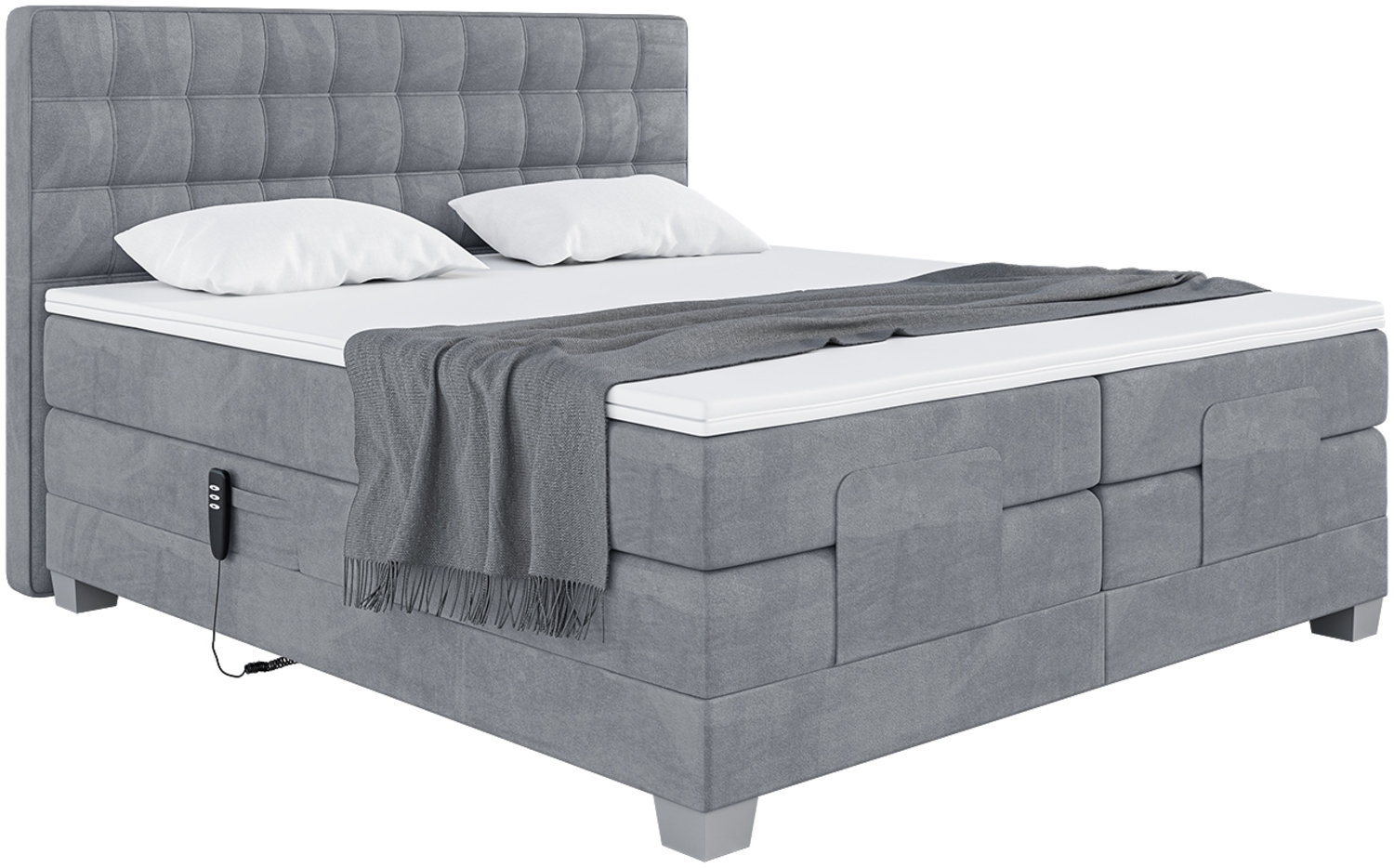 MEBLINI Boxspringbett Elektrisch EDISON 160x200 cm mit Bettkasten - H3/Grau Samt Polsterbett - Doppelbett mit Toppers & Taschenfederkern-Matratzen Bild 1
