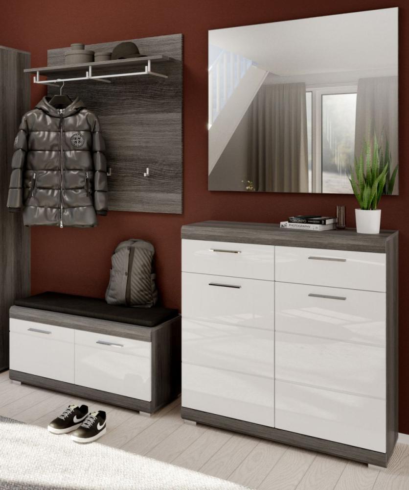 Garderobe Set Shawn weiß Hochglanz und Rauchsilber grau 4-tlg Bild 1