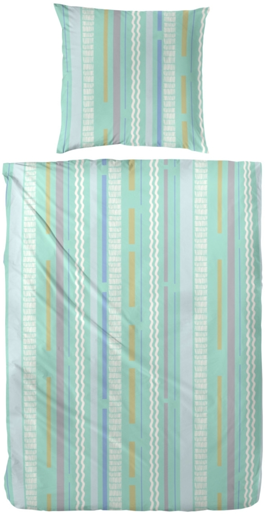 Westminster Bettwäsche Mikrofaser gestreift grün blau 135 x 200 cm Bild 1