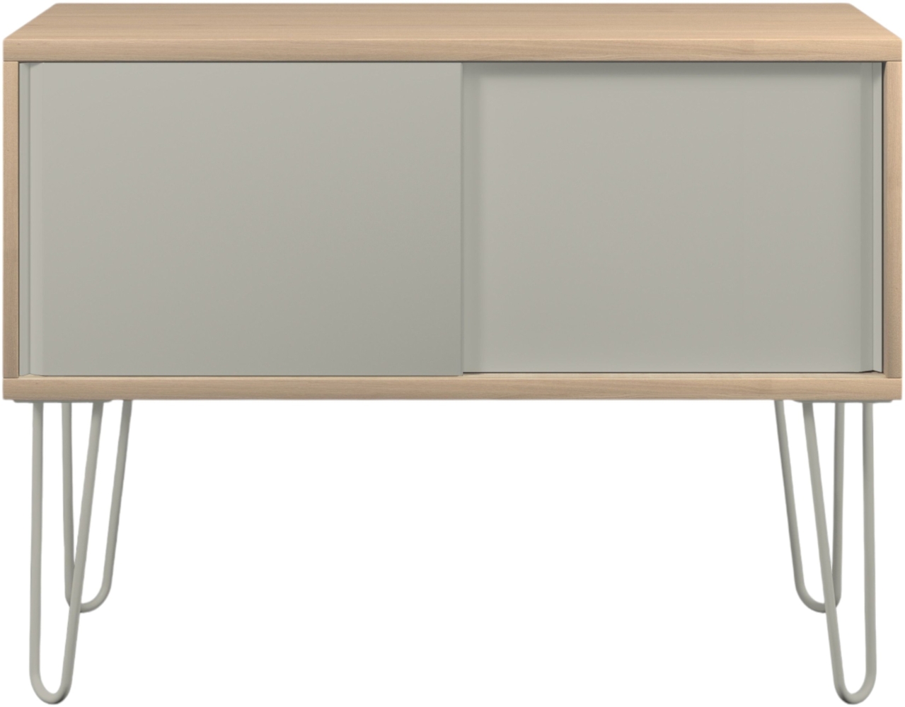 Bisley MultiRange Sideboard in Eiche-Lichtgrau - Büroschrank mit Schiebetüren 100cm breit, Retro-Design Kommode aus Holz & Metall, Schrank für Ordner, Bücher & Büro-Material, MS1007H-018-645 Bild 1