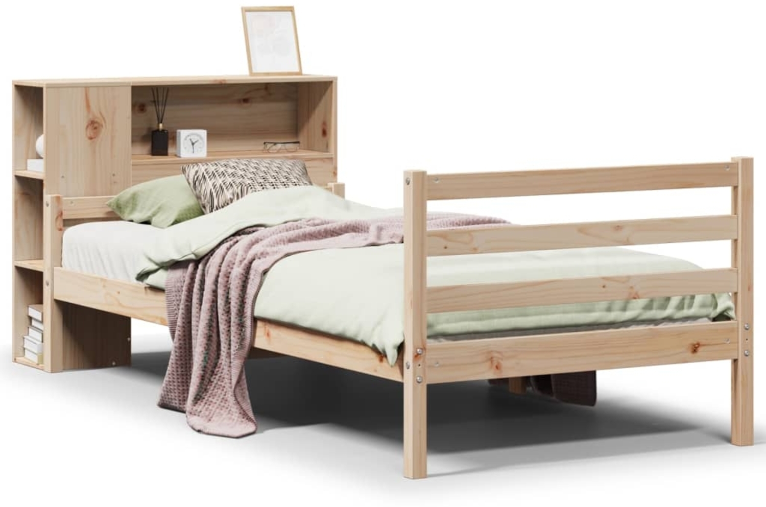 vidaXL Massivholzbett mit Regal ohne Matratze 100x200 cm Kiefer 3322219 Bild 1