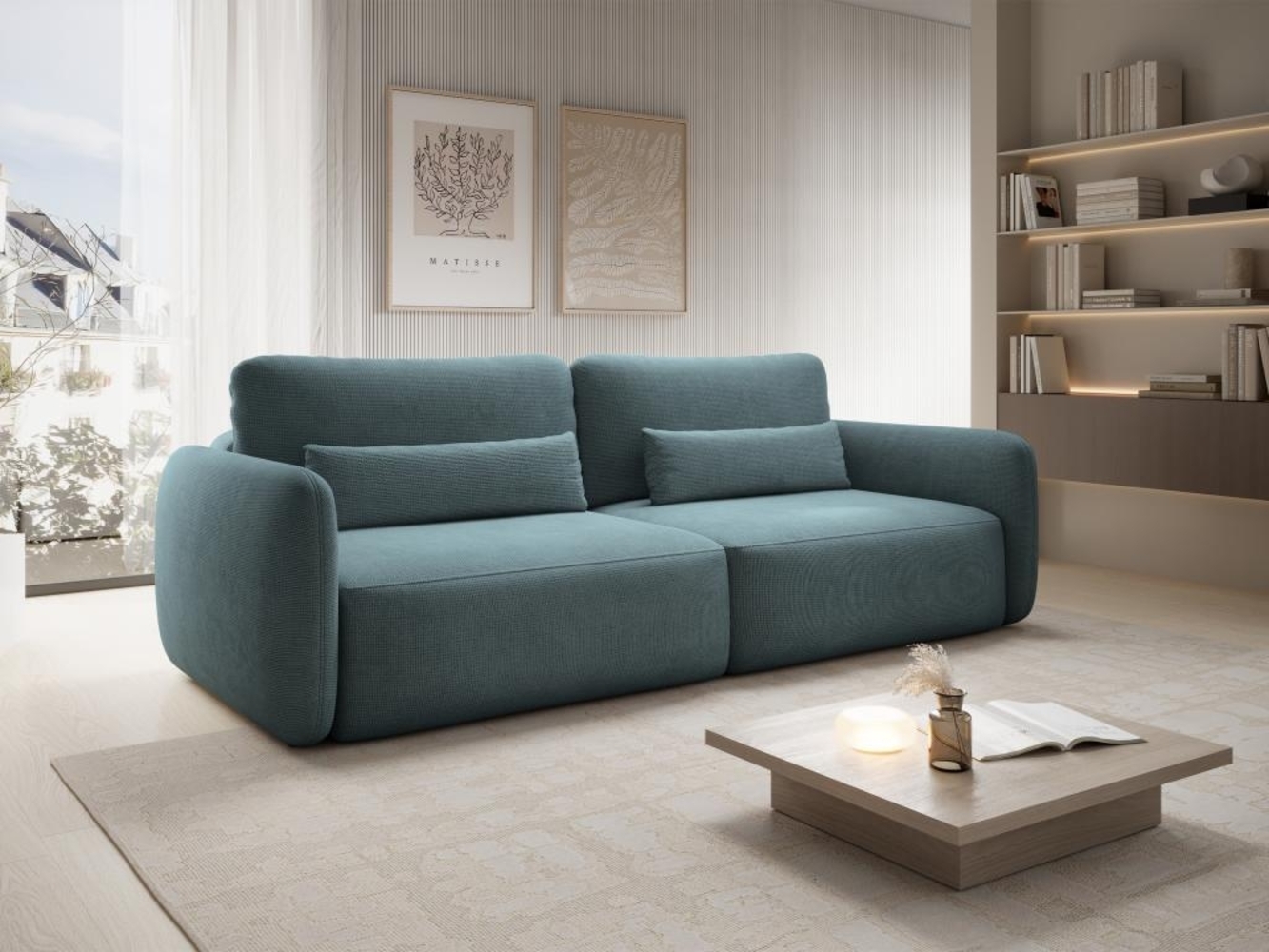 Vente-unique - Sofa mit Schlaffunktion 3-Sitzer - Strukturstoff - Blau - VOPOZA Bild 1