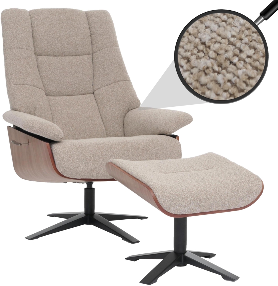 MCA Relaxsessel + Hocker HWC-N57, Fernsehsessel Liegesessel, Bouclé Stoff Holz ~ braun Bild 1