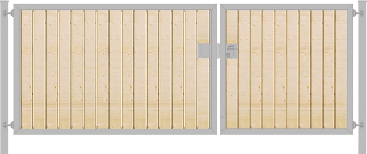 Einfahrtstor Premium (2-flügelig) mit Holzfüllung senkrecht asymmetrisch verzinkt B:300 cm H:200 cm Bild 1