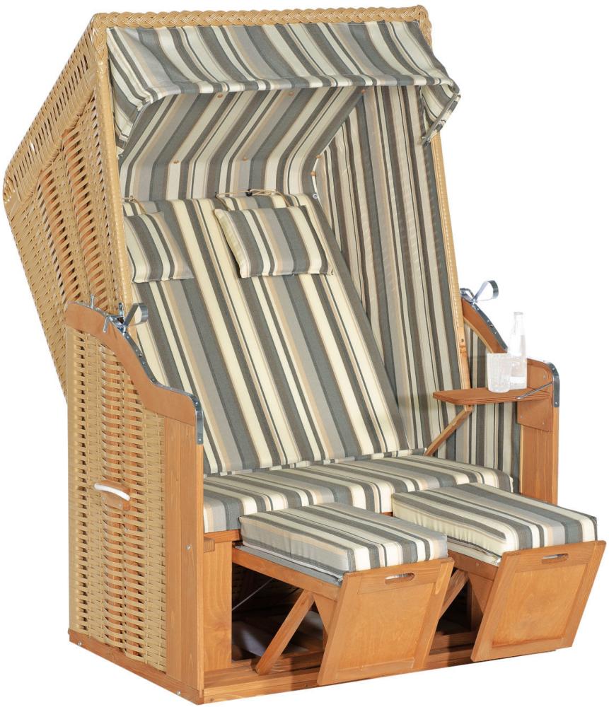 SunnySmart Garten-Strandkorb Rustikal 50 PLUS 2-Sitzer beige/grau mit Kissen Bild 1