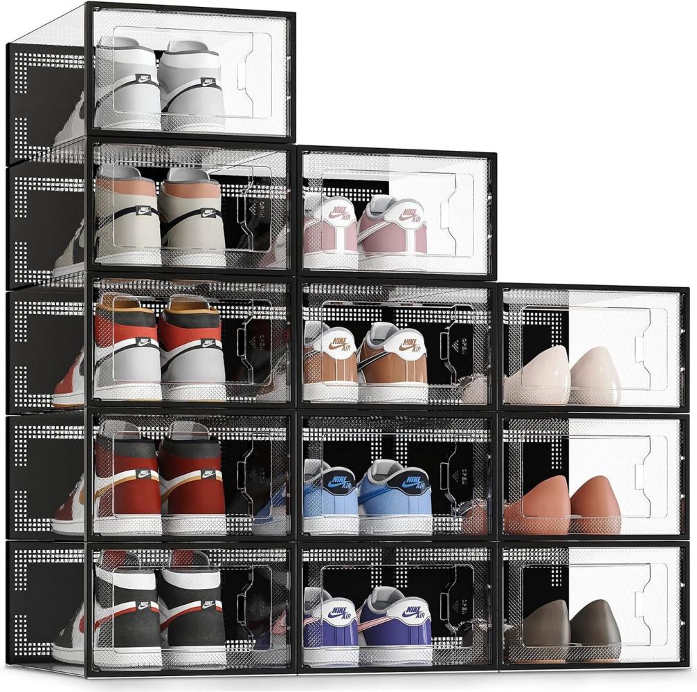 LA CUTE Schuhregal Schuhregal Schuhschrank Aufbewahrungsboxen mit 12 Fächer Stapelbar, Schuhregal Boxen stapelbar Schuhaufbewahrung mit transparenter Tür 36-tlg, 12 Stapelbare Schuhboxen mit Schnappverschluss, transparent Bild 1