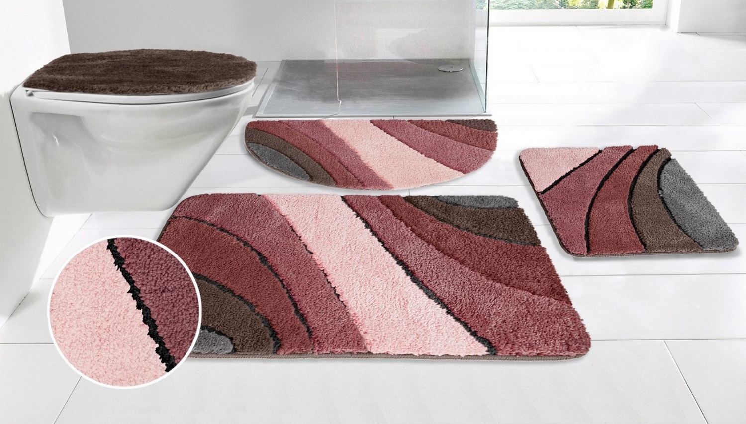 my home Badematte Josie, Badvorleger, Badezimmer Teppich, Höhe 20 mm, rutschhemmend beschichtet, fußbodenheizungsgeeignet, schnell trocknend, strapazierfähig, Polyester, rechteckig, 3-tlg. Stand-WC Set, Badteppich, Badematten, rechteckig, rund & als 3-... Bild 1