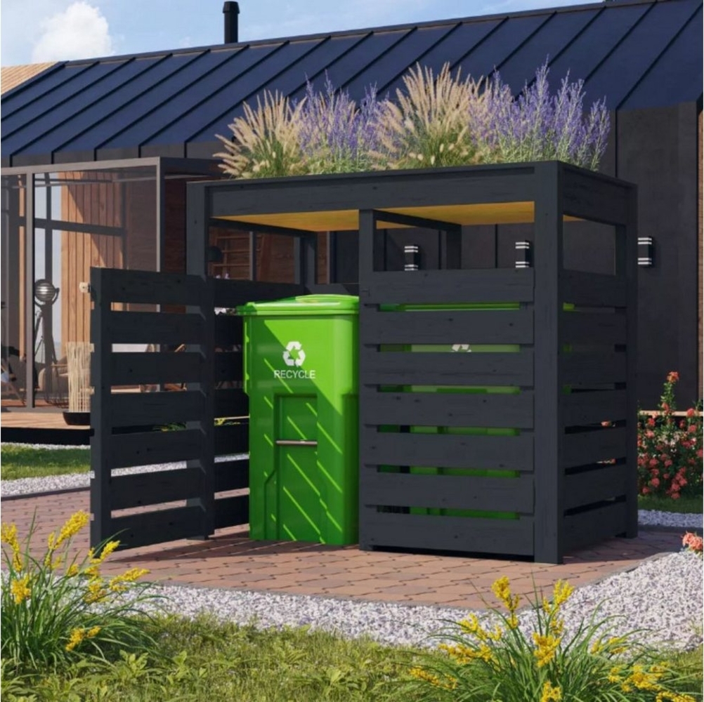 Karibu Mülltonnenbox Karibu Mülltonnenbox Doppeltüre Flachdach, 2er, 3er, 19 mm, Anthrazit Bild 1