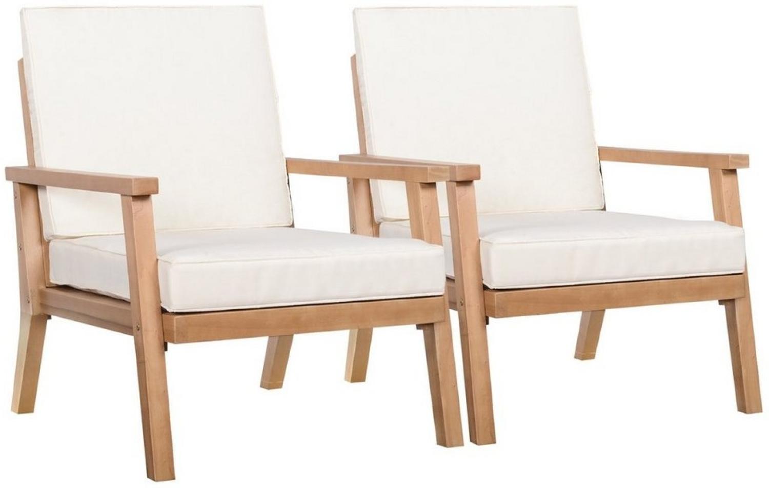 Outsunny Sitzgruppe 2er-Set Gartenstühle mit Kisse, (Holzstuhl, 2-tlg, Gartensessel Set), Braun+Beige 66 x 77,5 x 74,5 cm Bild 1