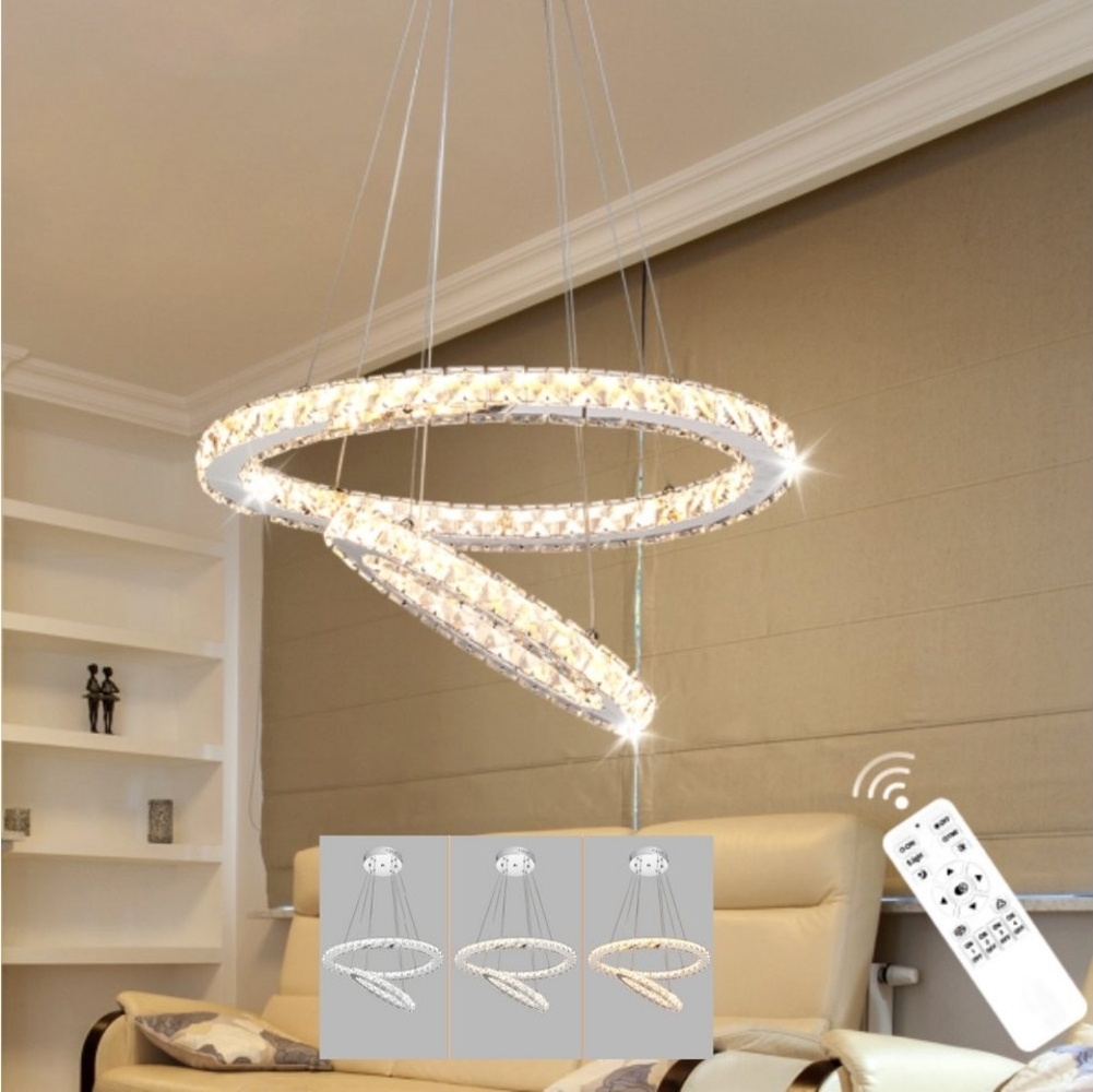OULENBIYAR Pendelleuchte 36/48 W Dimmbare LED Kristall Deckenlampe Hängelampe zwei Ringe Lüster, Höhenverstellbar, LED fest integriert, Warmweiß, Kaltweiß, Neutralweiß, Moderne Pendelleuchte Oval Design für Wohnzimmer Schlafzimmer Hotel Bild 1