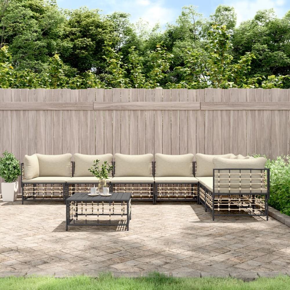 vidaXL 8-tlg. Garten-Lounge-Set mit Kissen Anthrazit Poly Rattan 3186762 Bild 1