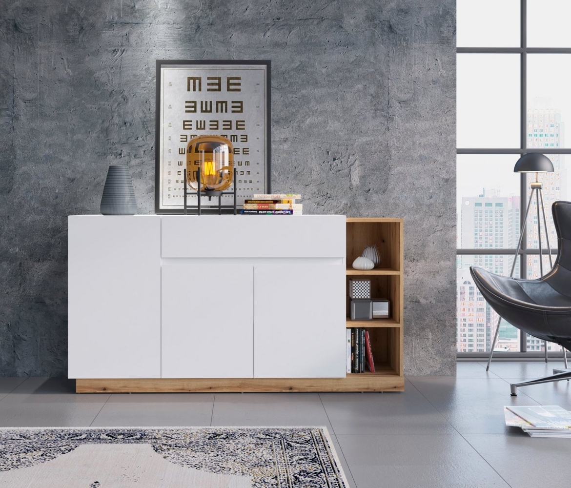 Kommode Bristol Sideboard 163x40x86cm kosmos grau Evoke Eiche grifflos Bild 1