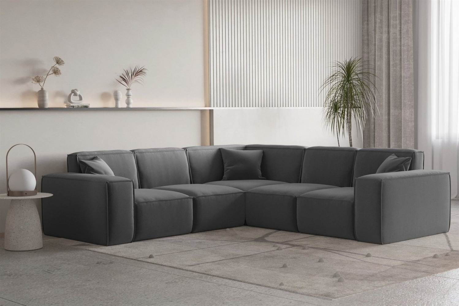 Ecksofa Designersofa CELES PREMIUM Stoff Opera Velvet Dunkelgrau Seite Universal Bild 1