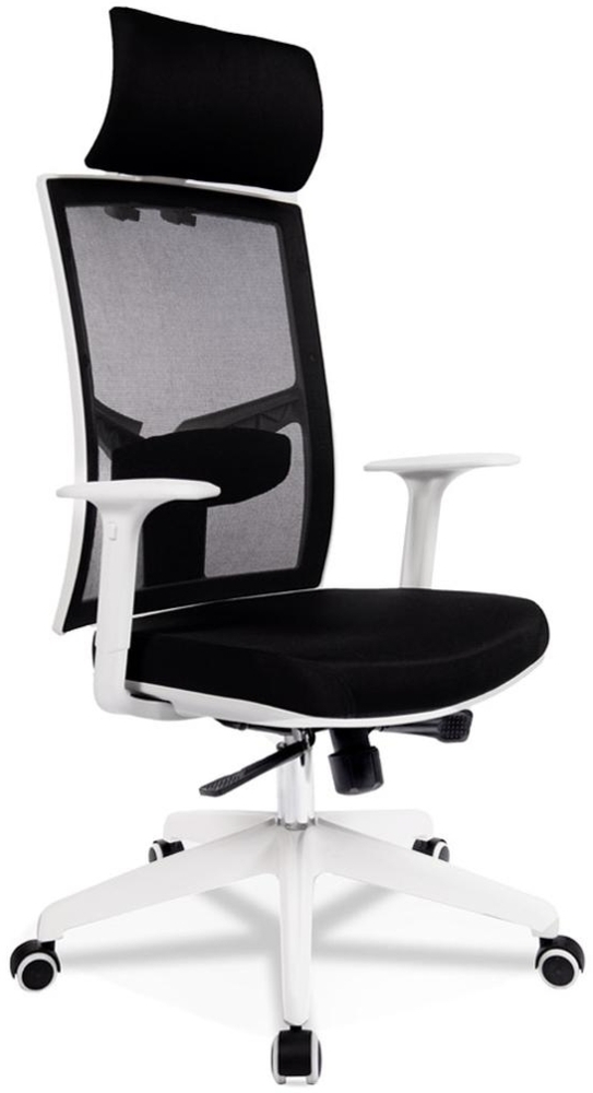 Bürostuhl Ergonomisch Höhenverstellbar | Schreibtischstuhl mit Netzrücken & Armlehnen | Drehstuhl mit Wippmechanik & Polsterung | Designer Home-Office Chair Modern | Schwarz-Weiß | Kadima Design Bild 1