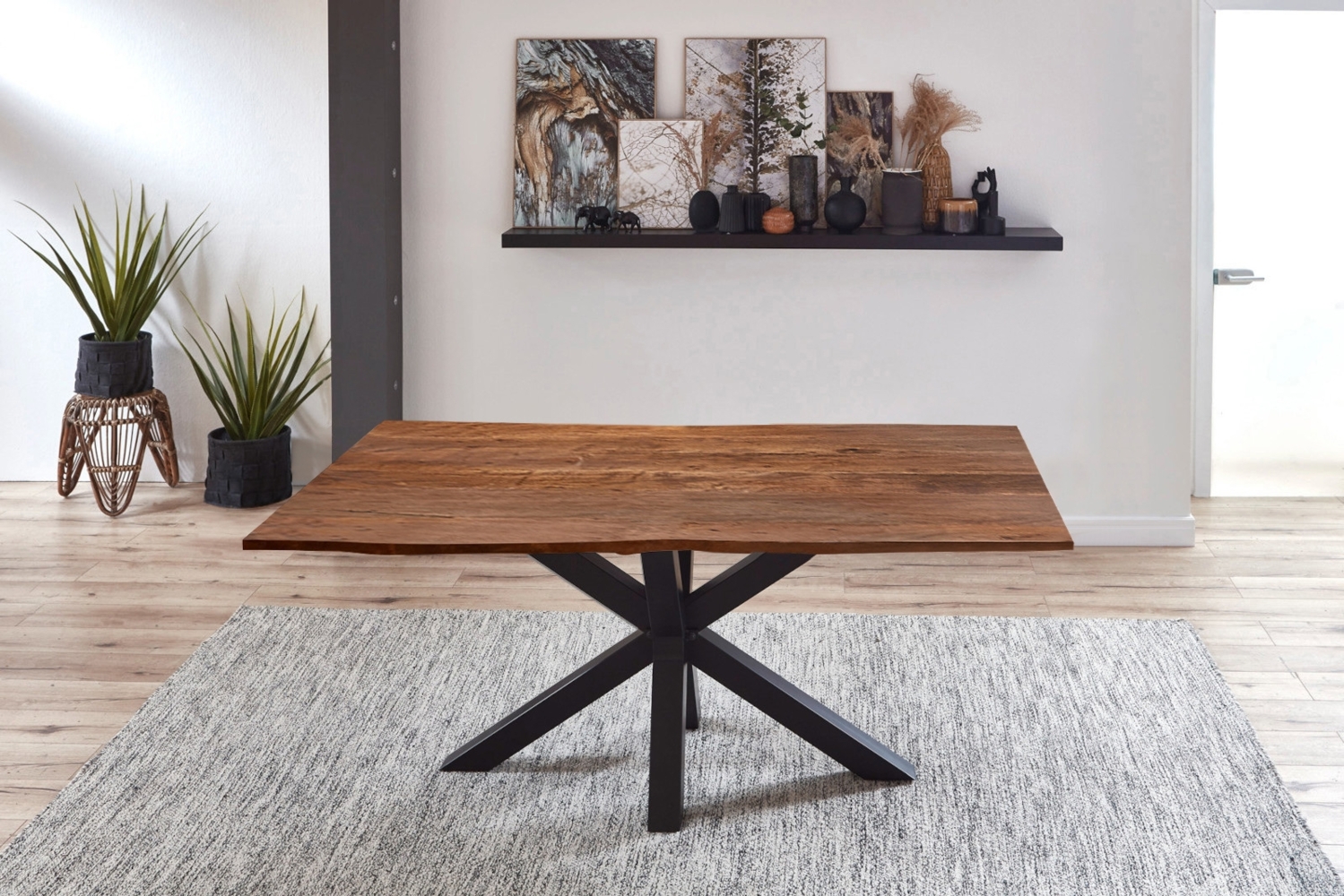 Esstisch Baumkante massiv Akazie nussbaum 140 cm Spider-Gestell schwarz QUINCY 70707664 Bild 1