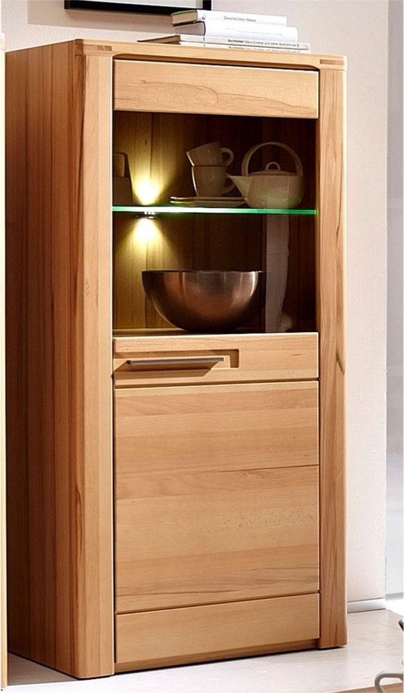 Nature Plus Vitrine (rechts) aus Kernbuchenholz teil-massiv - Glasvitrine mit schöner LED Beleuchtung - 60 x 127 x 40 cm (B/H/T) Bild 1