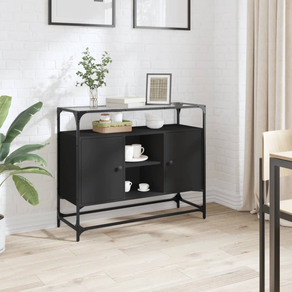 vidaXL Sideboard mit Glasplatte Schwarz 98 x 35 x 81 cm Holzwerkstoff 846069 Bild 1