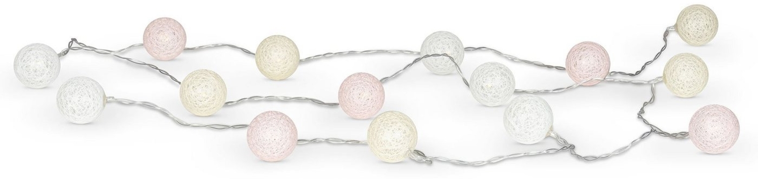 Levandeo® Lichterkette, 15er Lichterkette Ø4cm LED Kugeln Girlande Lampions Baumwolle Rosa Bild 1