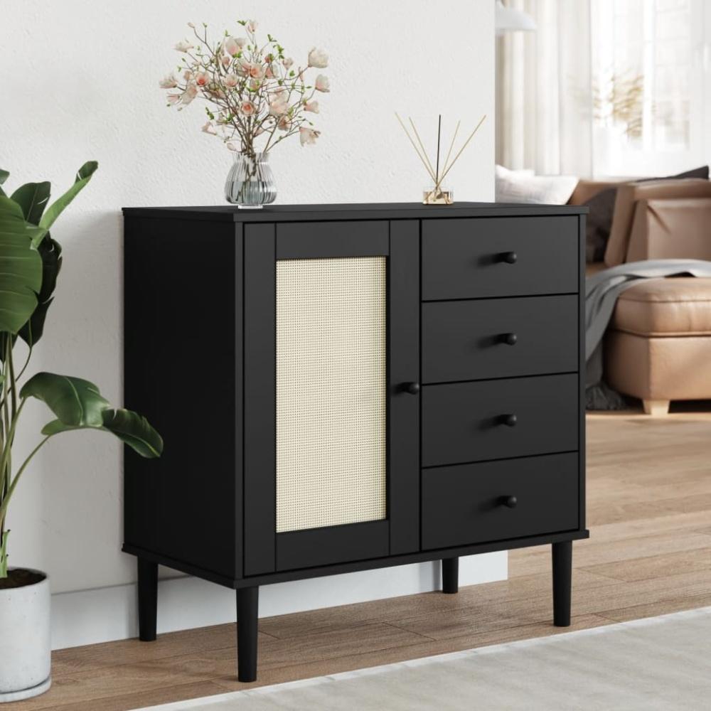 vidaXL Sideboard SENJA Rattan-Optik Schwarz 80x40x80 cm Kiefernholz Bild 1