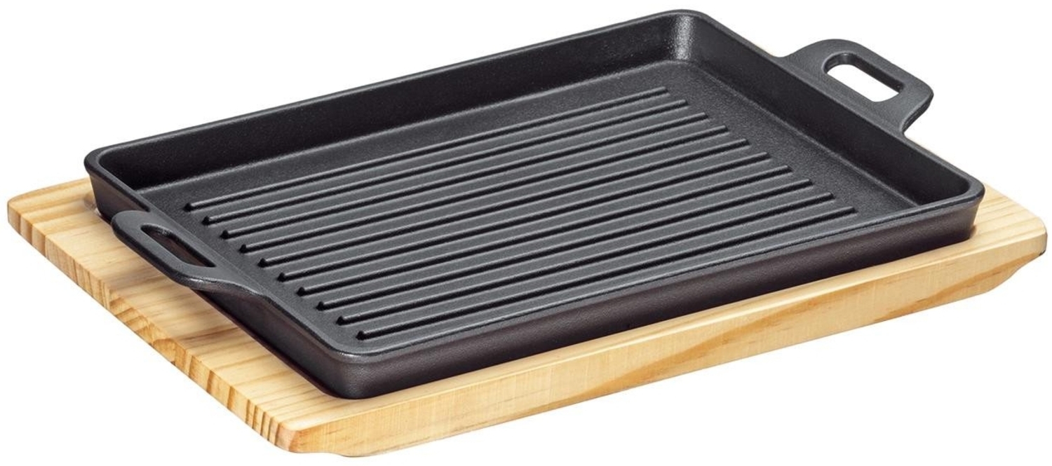 Grill-/Servierplatte eckig mit Holzbrett Bild 1