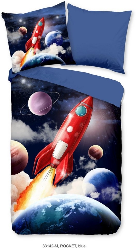 PURE luxury collection Kinderbettwäsche Rocket, Microfaser, 2 teilig, Mikrofaser, 135x200, Wende, Kind, Junge, Rakete Weltraum Weltall, Blau Bild 1