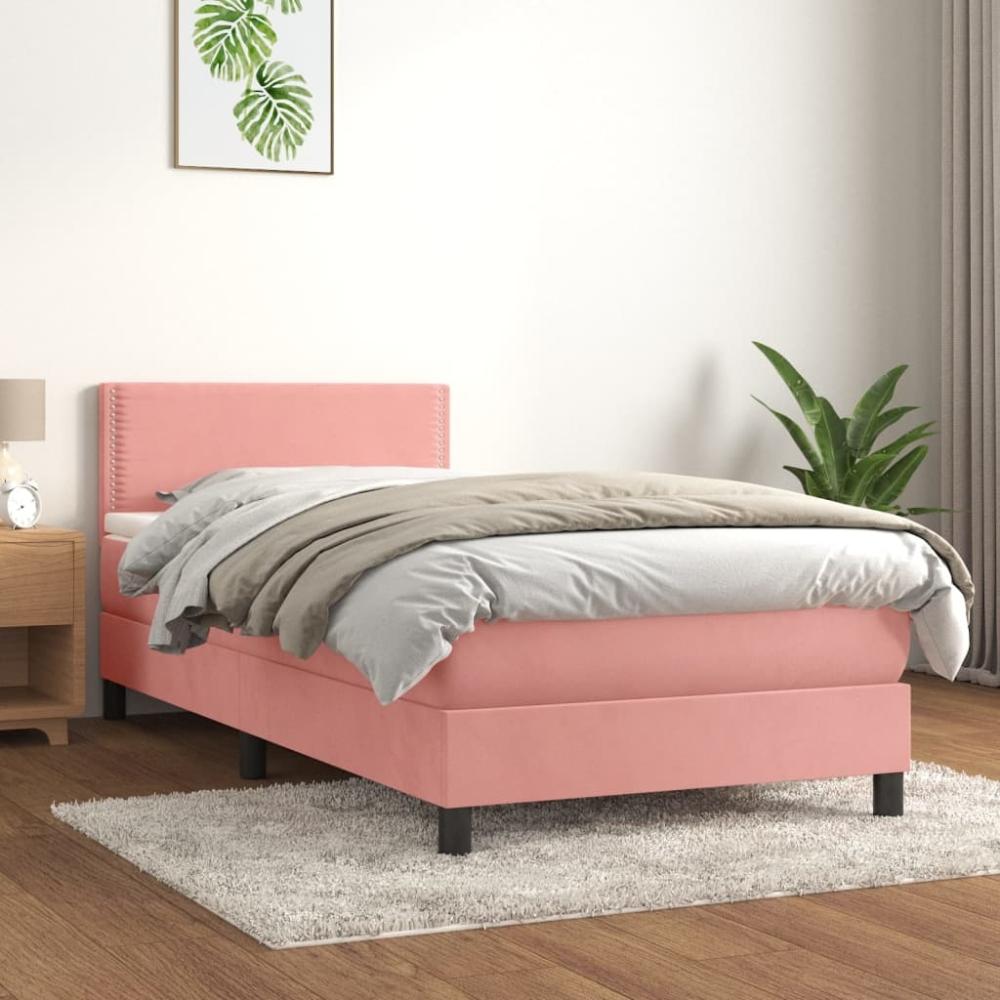 vidaXL Boxspringbett mit Matratze Rosa 90x200 cm Samt, Härtegrad: H2 [3141226] Bild 1