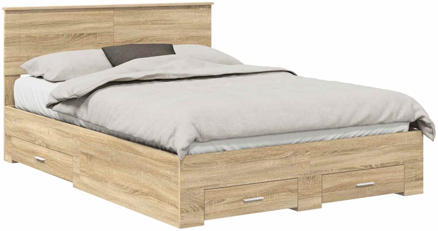 vidaXL Bettrahmen mit Kopfteil Sonoma-Eiche 140x190 cm Holzwerkstoff 3408256 Bild 1