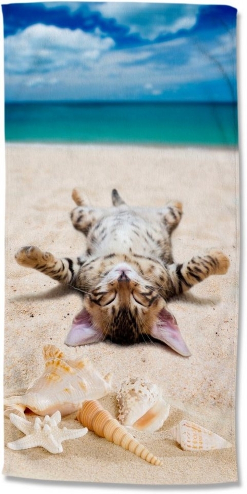 good morning Strandtuch Beachcat, Microfaser (1-St), Mikrofaser, 75x150, Schnelltrocknend, Sommer, Strand, Kind, Katze Bild 1