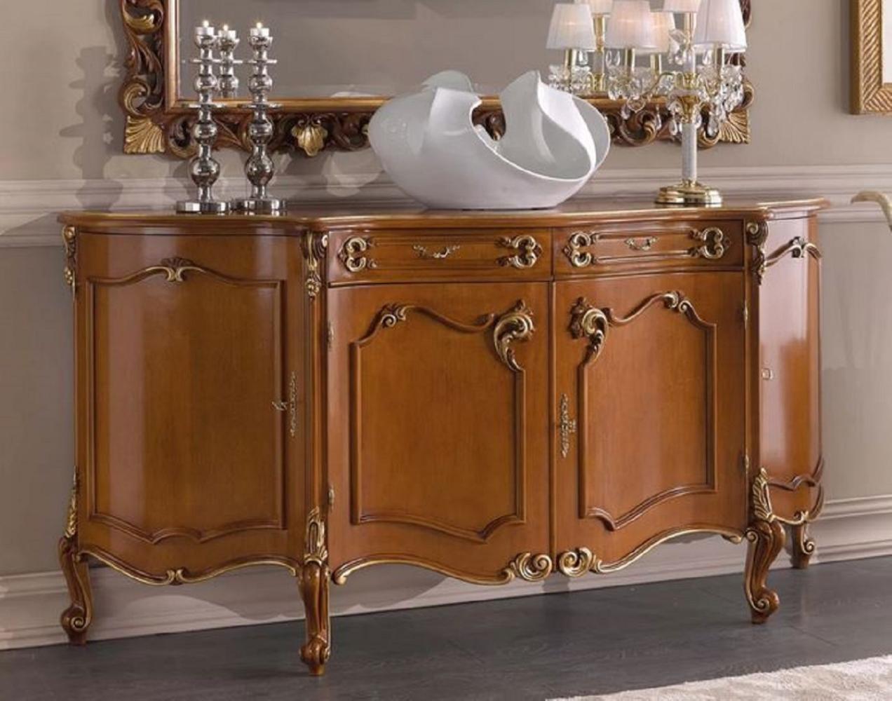 Casa Padrino Luxus Barock Sideboard Braun / Gold - Edler Massivholz Schrank mit 4 Türen und 2 Schubladen - Barock Möbel - Luxus Qualität - Made in Italy Bild 1