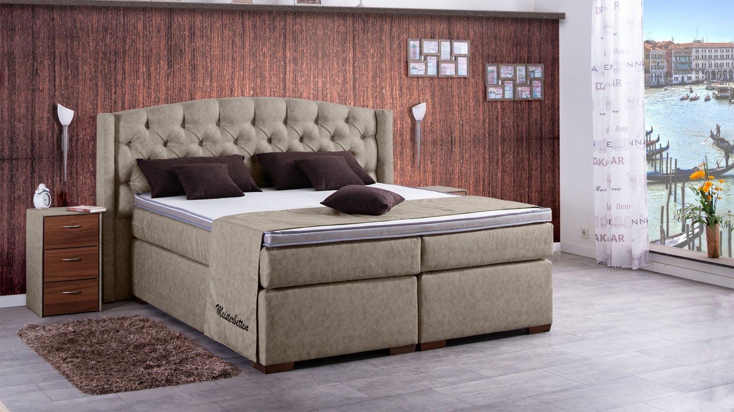 Meisterbetten Boxspringbett Magi 100x220 in MS-Camel, Matratzenbezug Nano, Ergoflex-Topper Bild 1