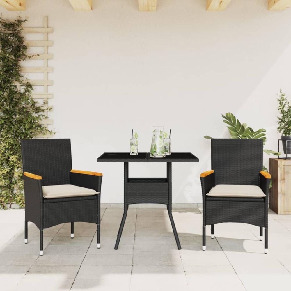 vidaXL 3-tlg. Garten-Essgruppe mit Kissen Schwarz Poly Rattan Glas 3278703 Bild 1