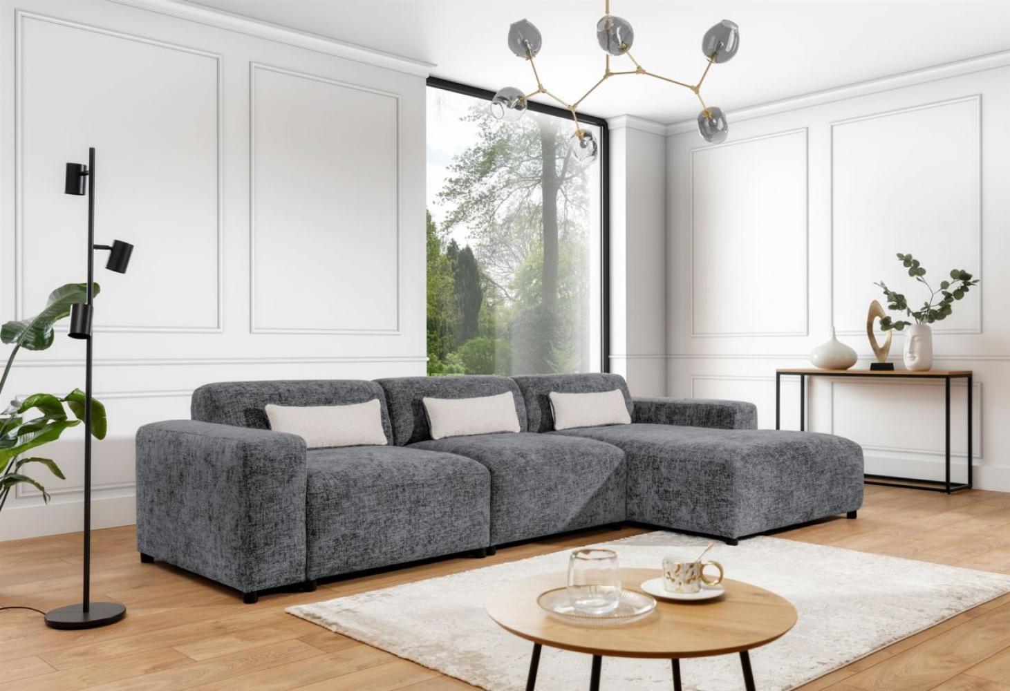 Ecksofa Designersofa ROMY MAX in Stoff Enjoy Me Grau Ottomane Rechts Bild 1