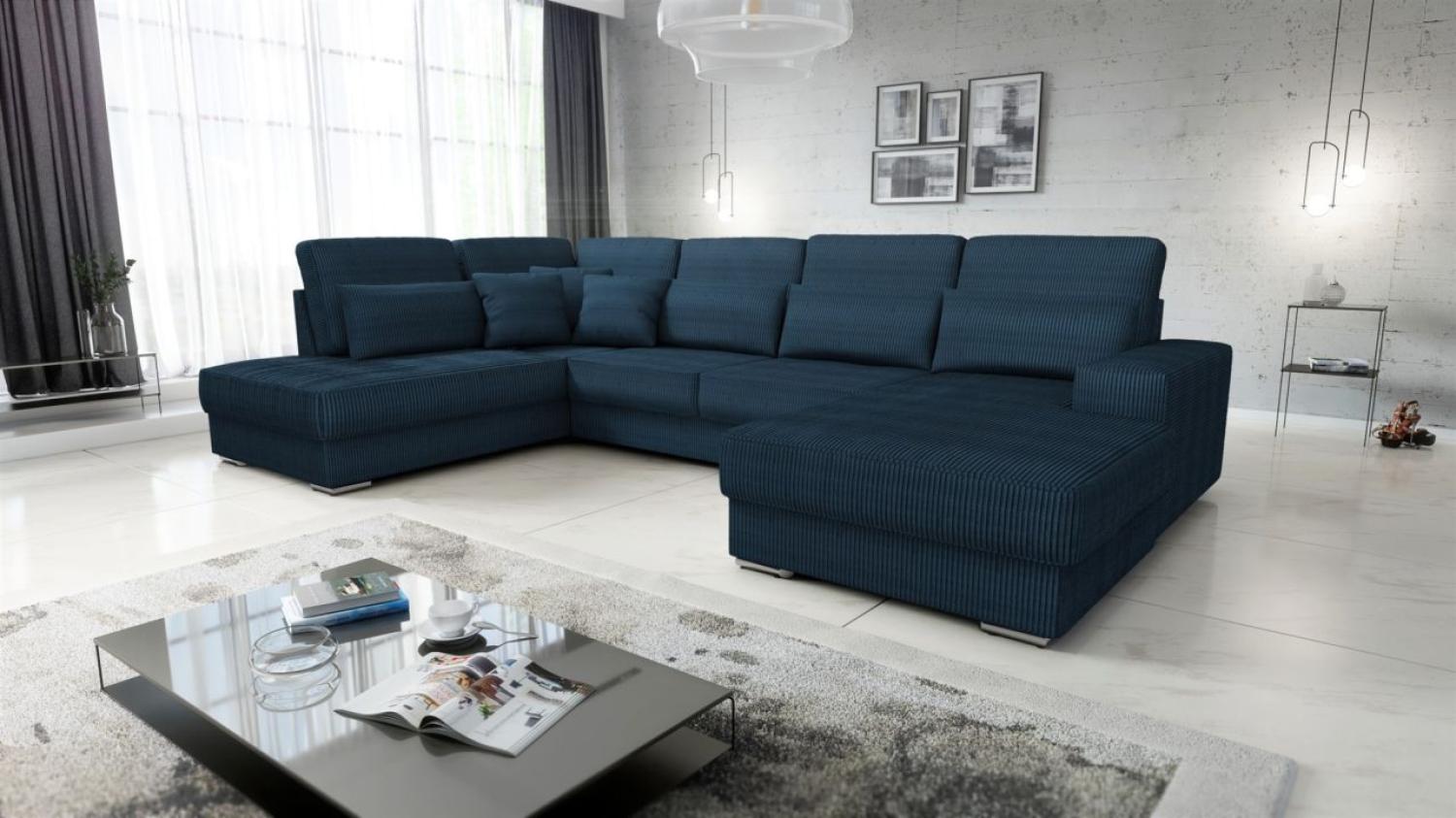 Wohnlandschaft Sofa U-Form NEVIO Stoff Scala Dunkelblau Ottomane Rechts Bild 1